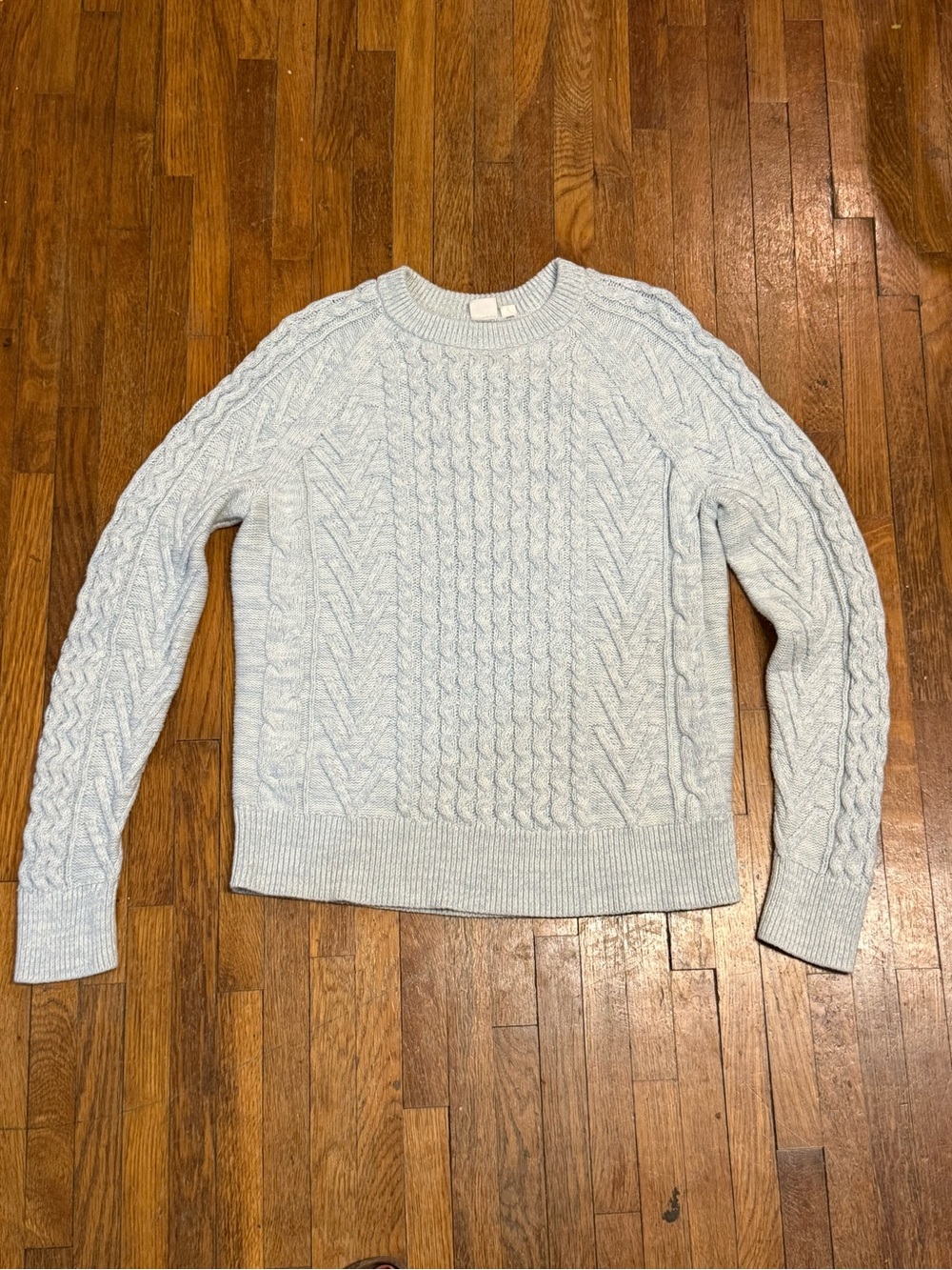GAP Women's Light Blue 100% Cotton Cable Knit Crewneck Sweater